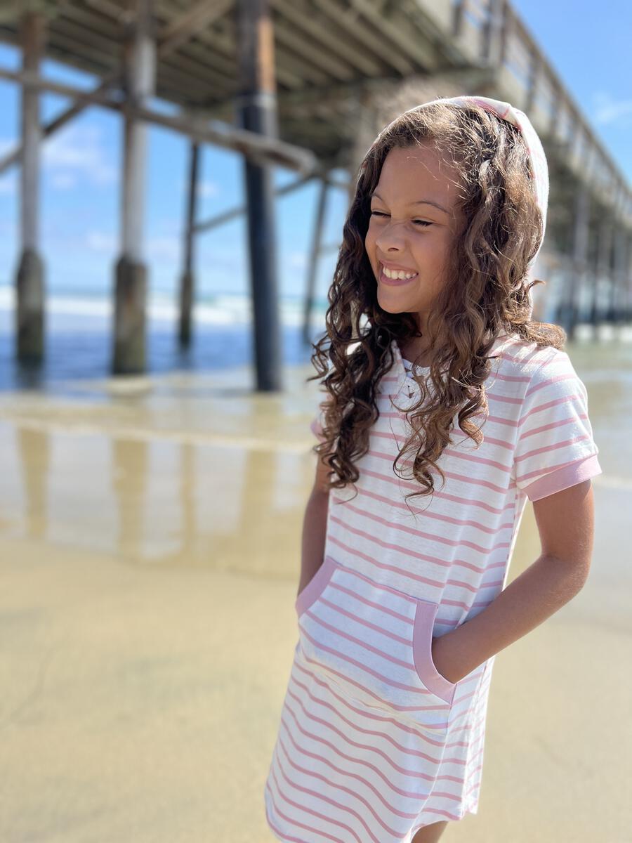 TRACEY DRESS - PINK/IVORY STRIPE
