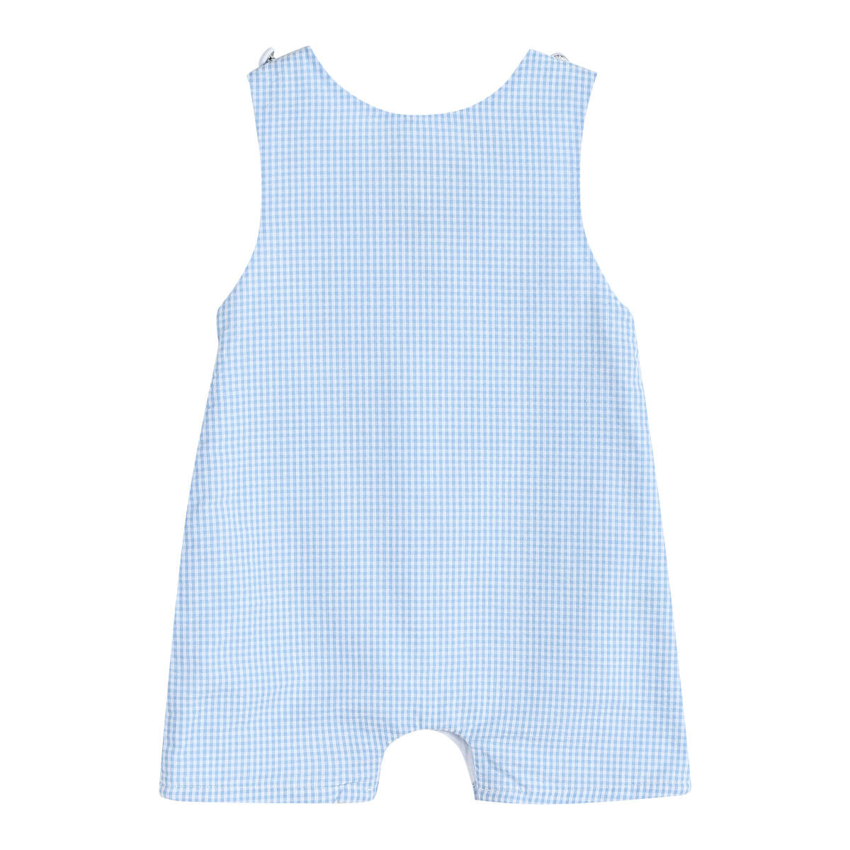 BLUE GINGHAM EASTER BUNNY SMOCKED SHORTALLS