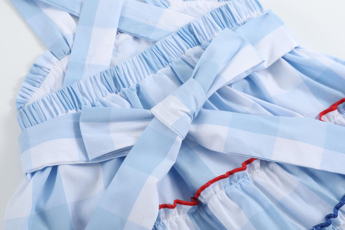 BLUE GINGHAM LAYERED SUNDRESS