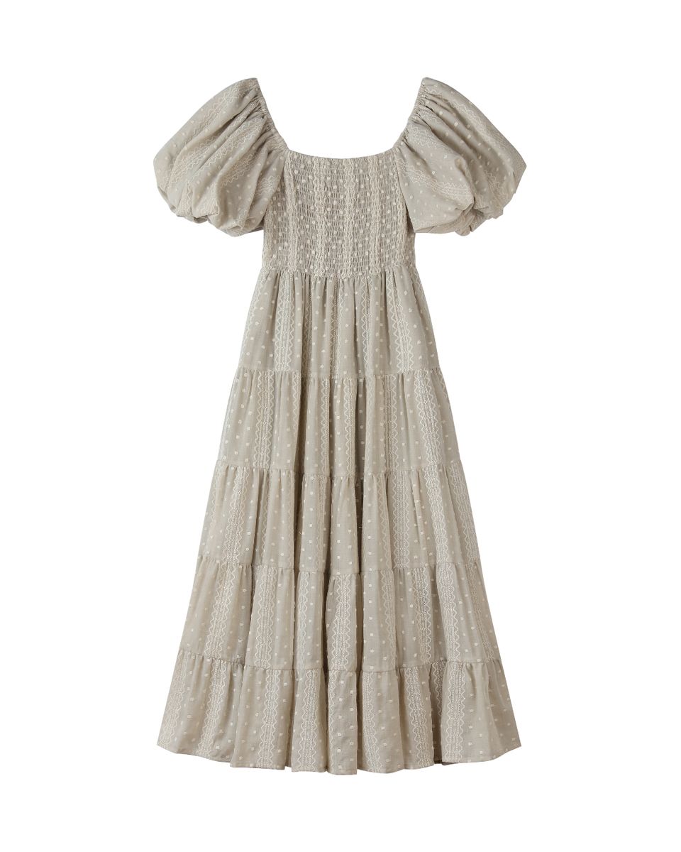 BETH DRESS - OATMEAL EMBROIDERED