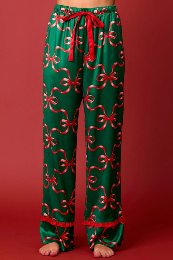 BOW TIE FRONT RUFFLE PAJAMA SET
