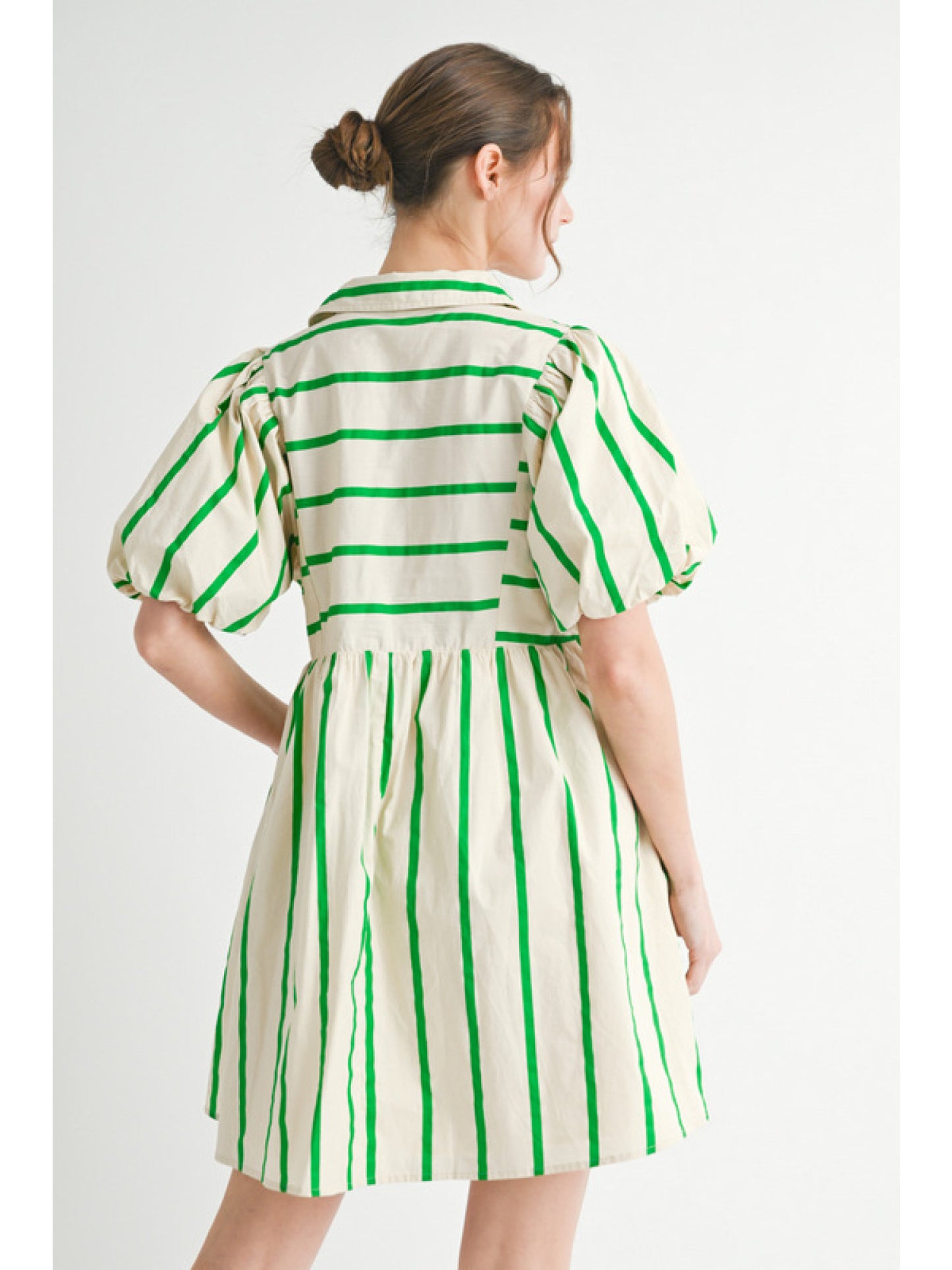 BABY DOLL MINI DRESS - GREEN STRIPE