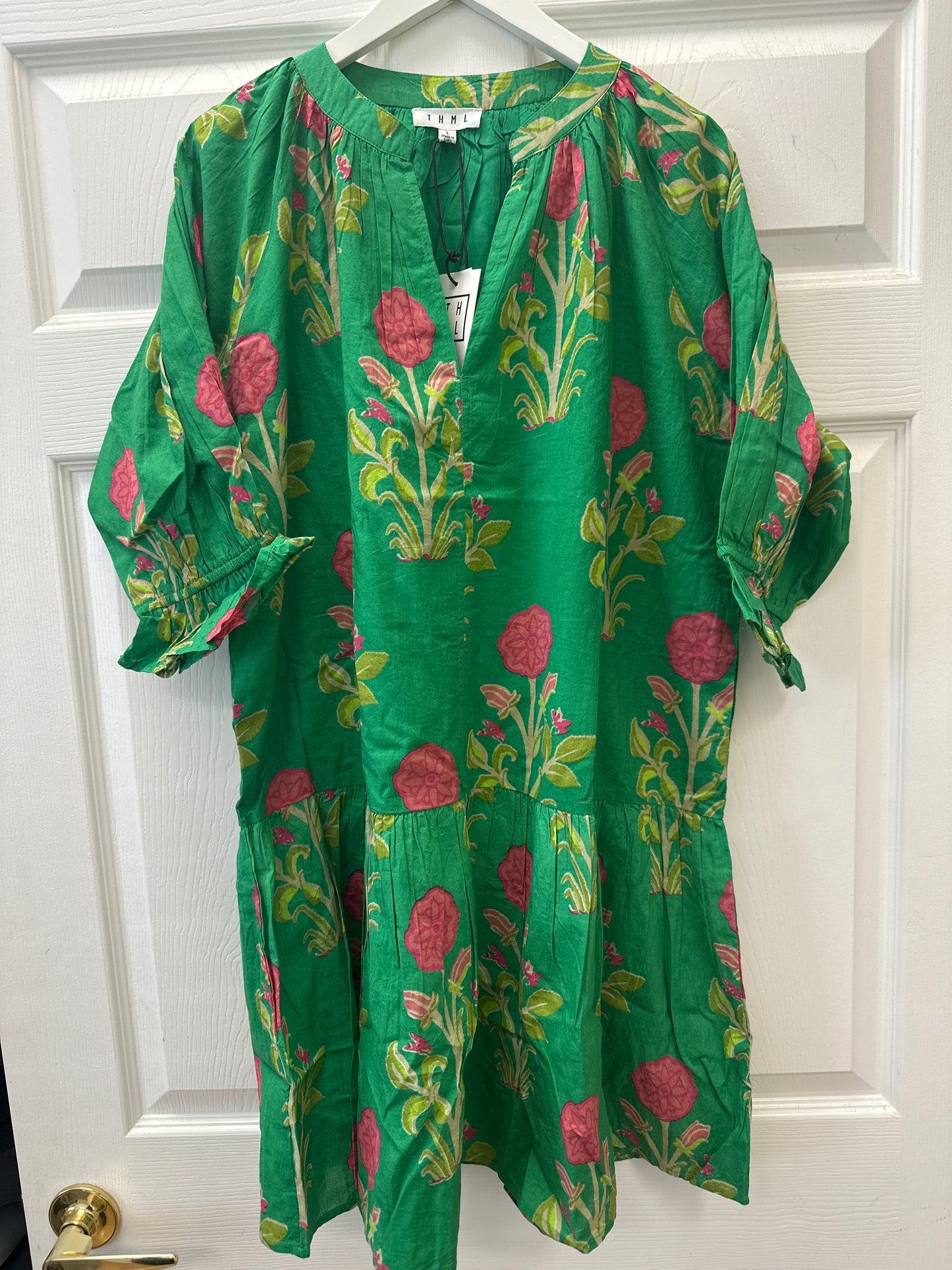 SHORT SLEEVE FLOWER PRINT DRESS - GREEN