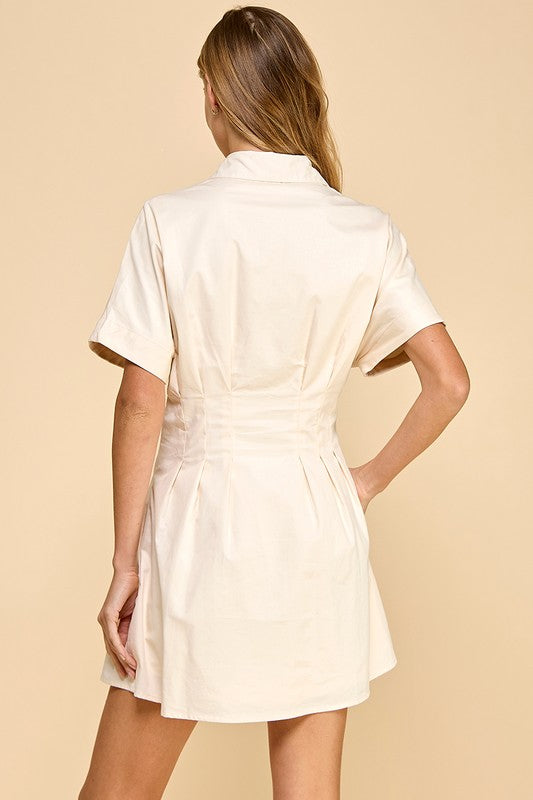 BUTTON UP COLLARED DRESS - CREAM