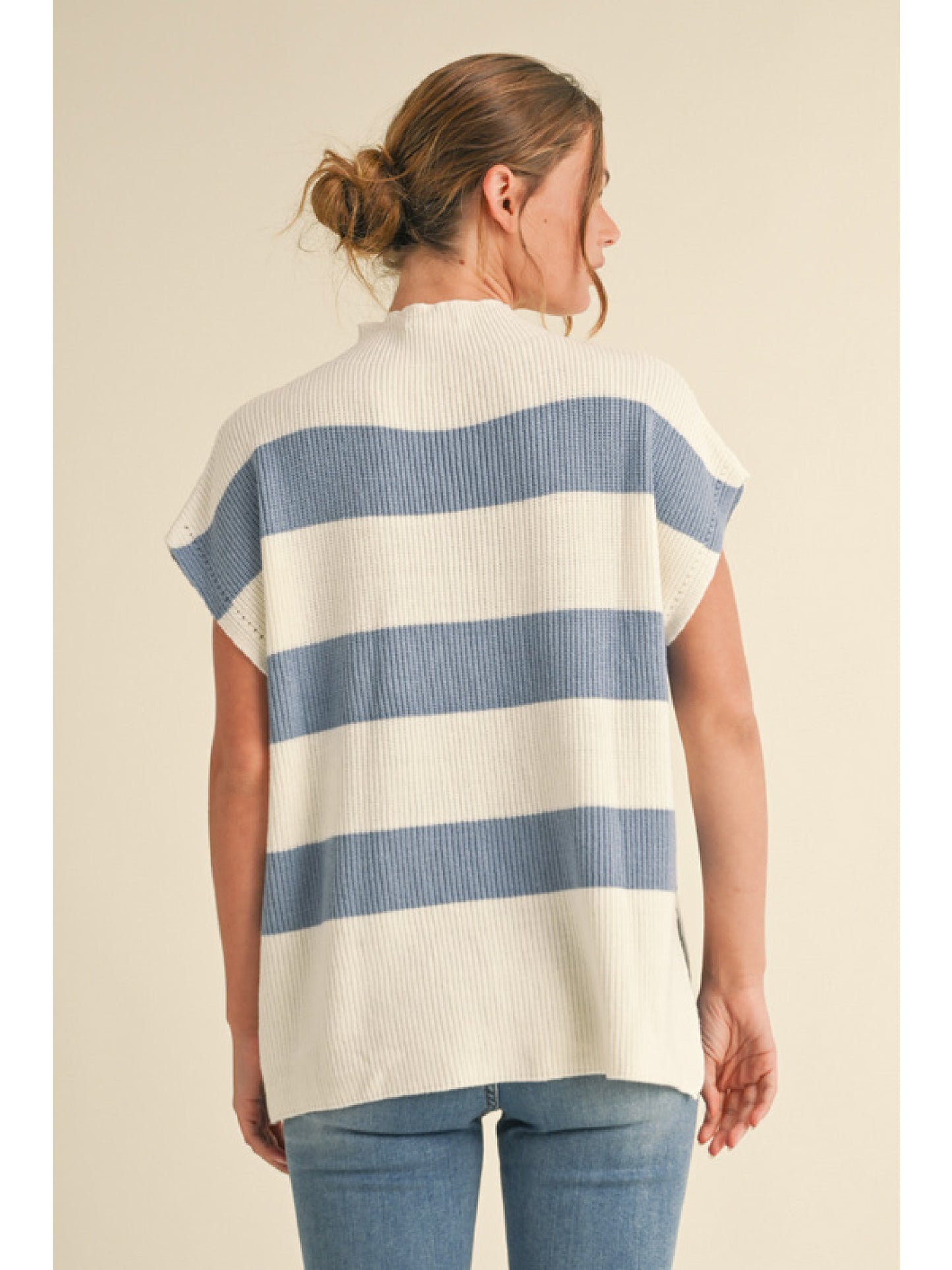 STRIPED KNIT TOP - DENIM/OFF WHITE