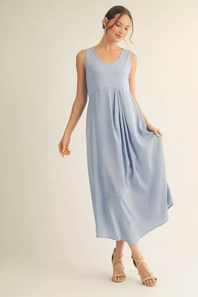 SLEEVELESS MIDI DRESS WITH DETAIL HEM - SKY BLUE