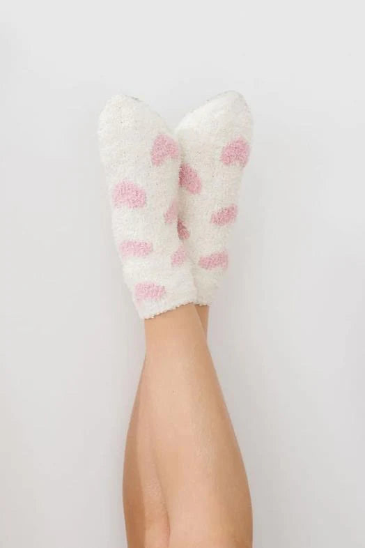 WHITE/LIGHT PINK HEART COZY SOCKS