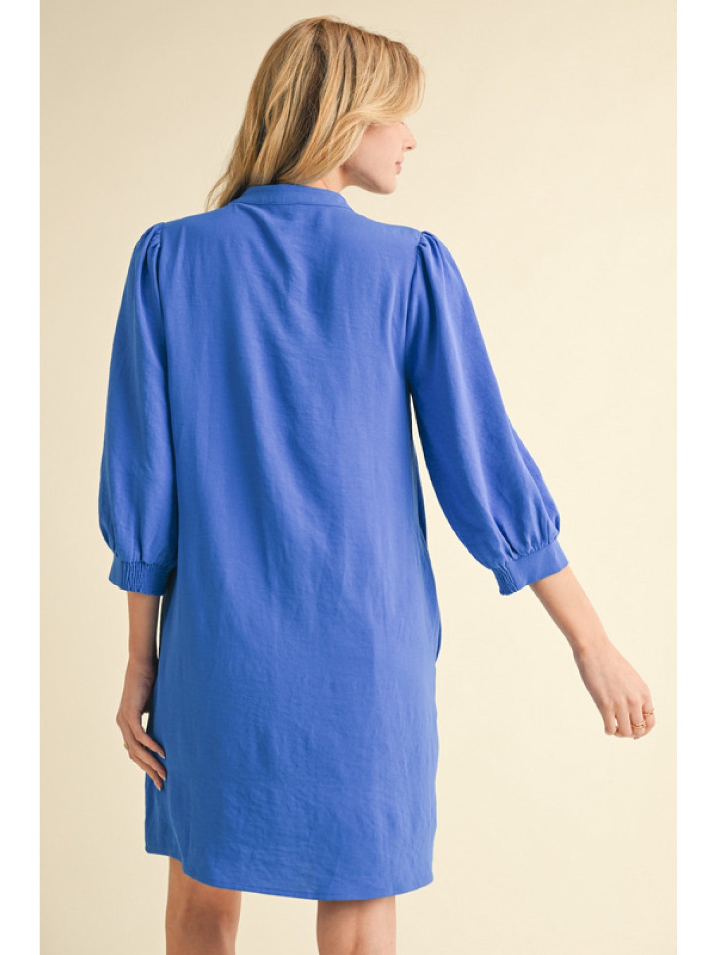 SOLID V-NECK DRESS - COBALT BLUE