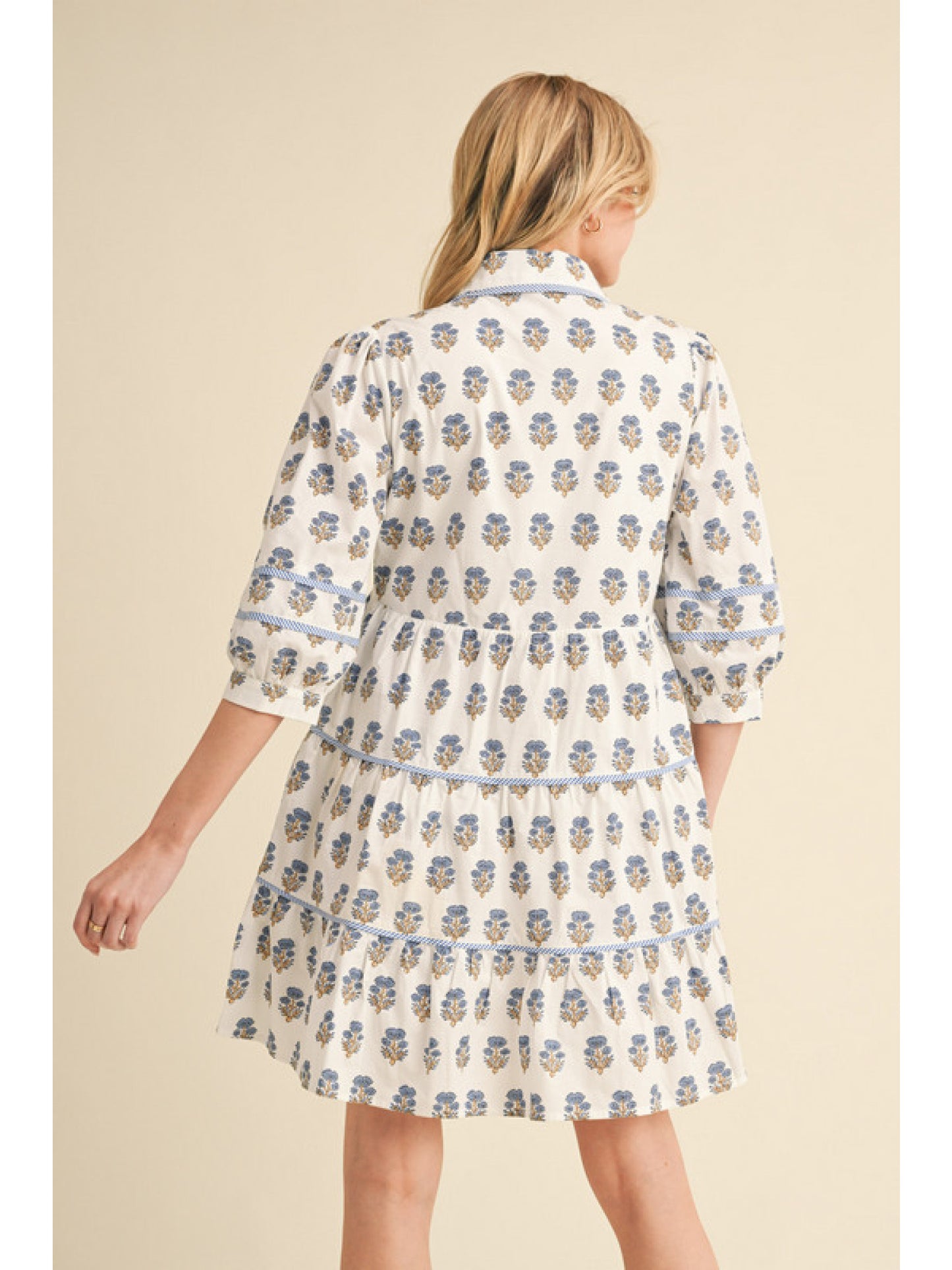 FLORAL PATTERN PRINT DRESS - OFF WHITE