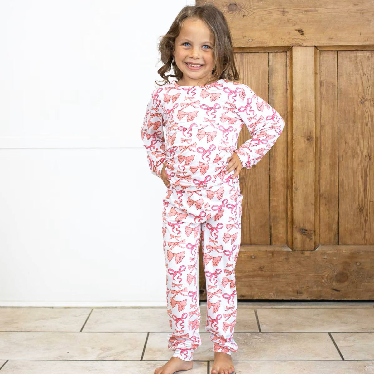 KIDS SUTTON BOW LS PAJAMAS