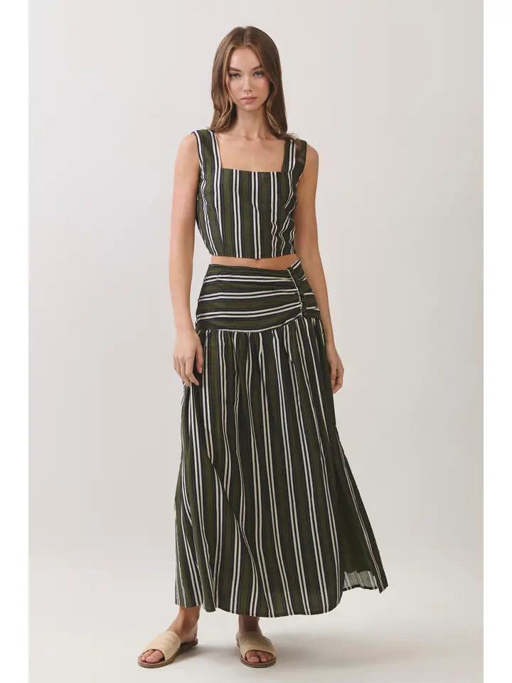 STRIPED MAXI SKIRT - OLIVE