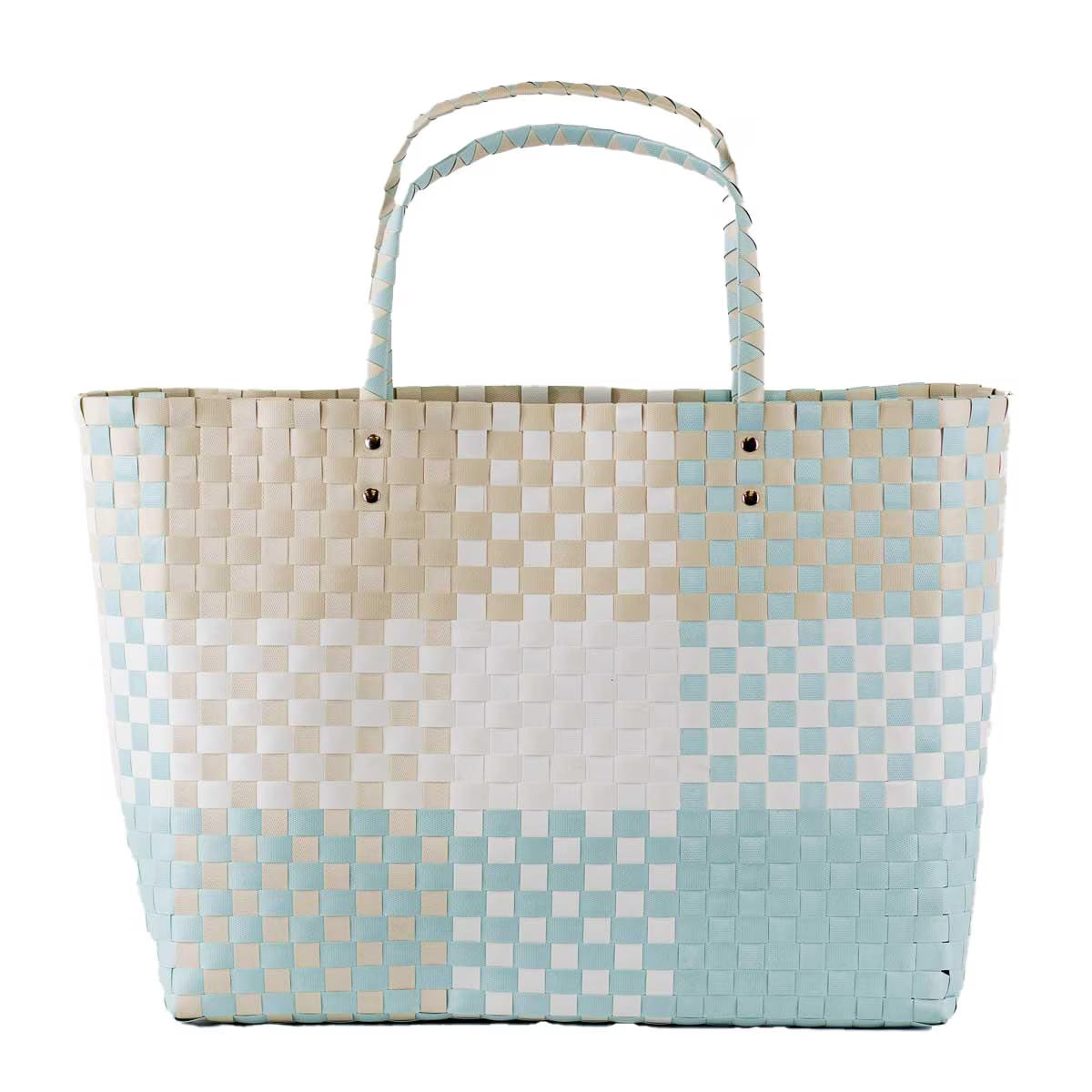 HEATHER WOVEN BEACH TOTE - WHITE/SHELL/SKY