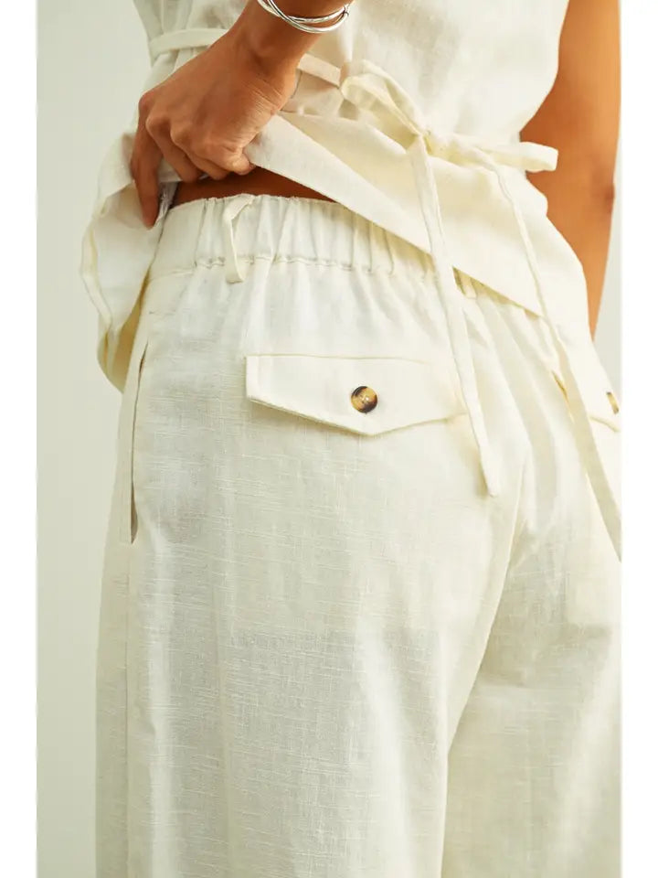 WIDE LEG LINEN TROUSERS - WHITE