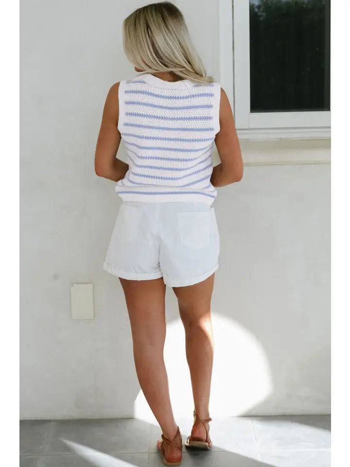 GINEVIEVE STRIPE VNECK SWEATER VEST - BLUE