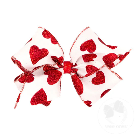 KING VALENTINE GLITTER HEART BOW - WHITE/RED