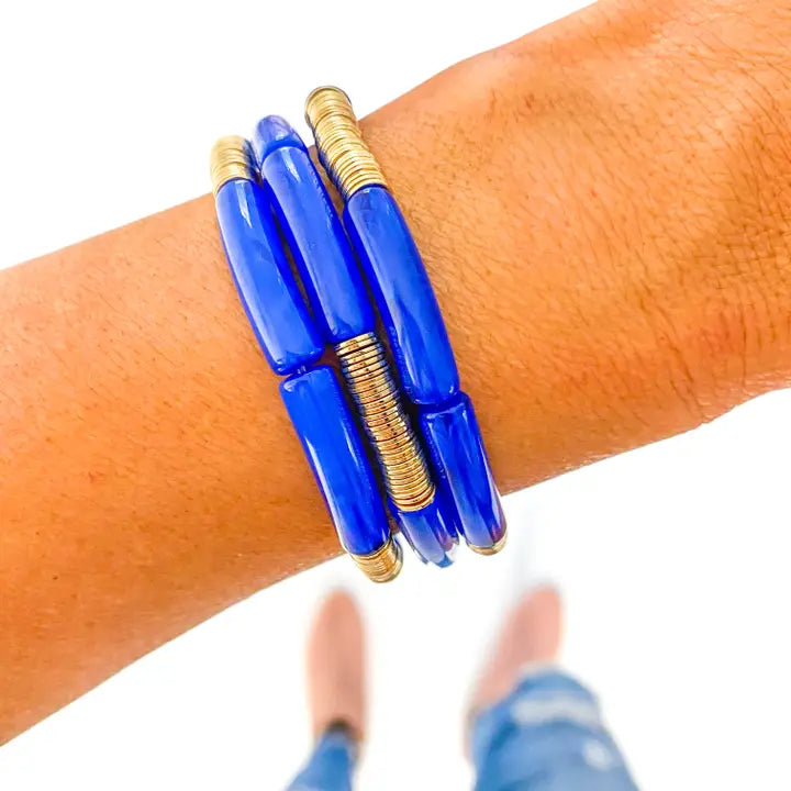 SMALL BLUE MARBLE -GOLD DISCS BRACELET