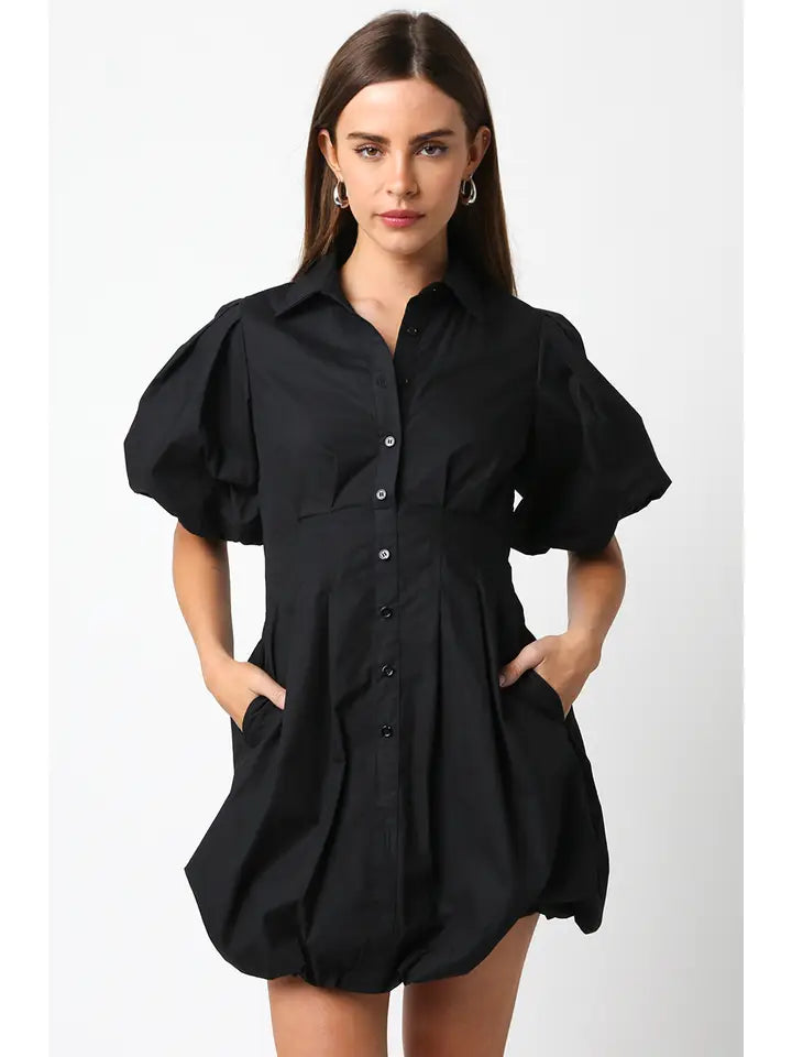 VALERIE PUFF SLEEVE MINI DRESS - BLACK