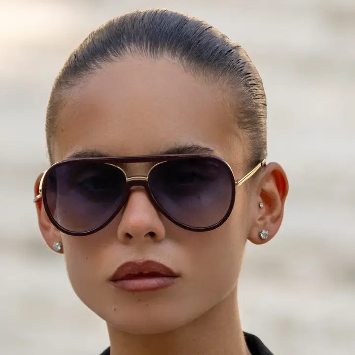 SHAY UNISEX AVIATOR SUNGLASSES - BURDUNDY