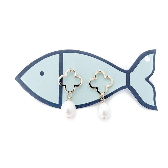 CLOVER PEARL DANGLES - GOLD