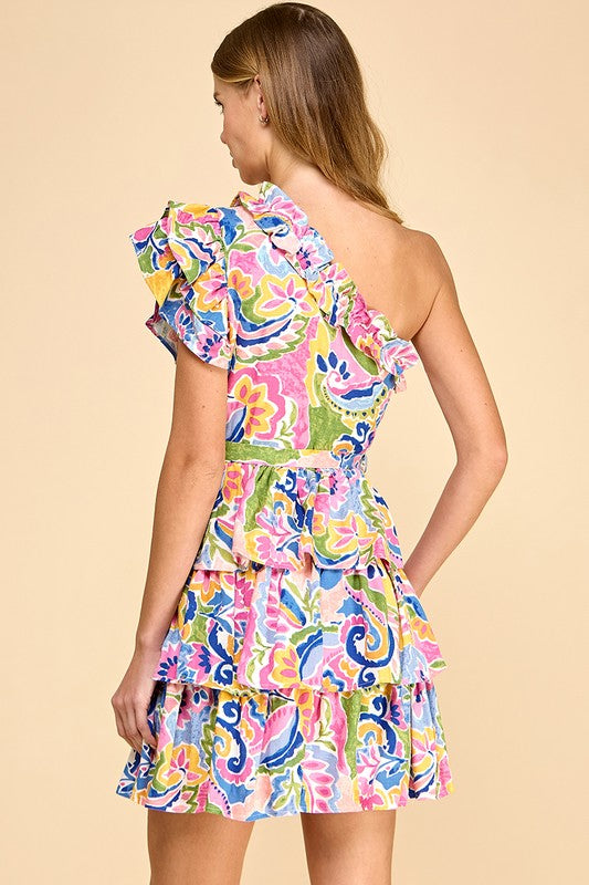 ONE SHOULDER MINI DRESS - MULTI