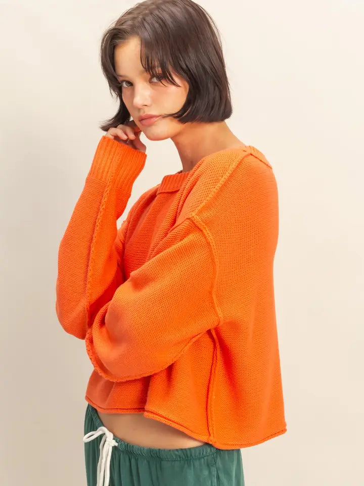 CROPPED OVERSIZED SWEATER - BLACK