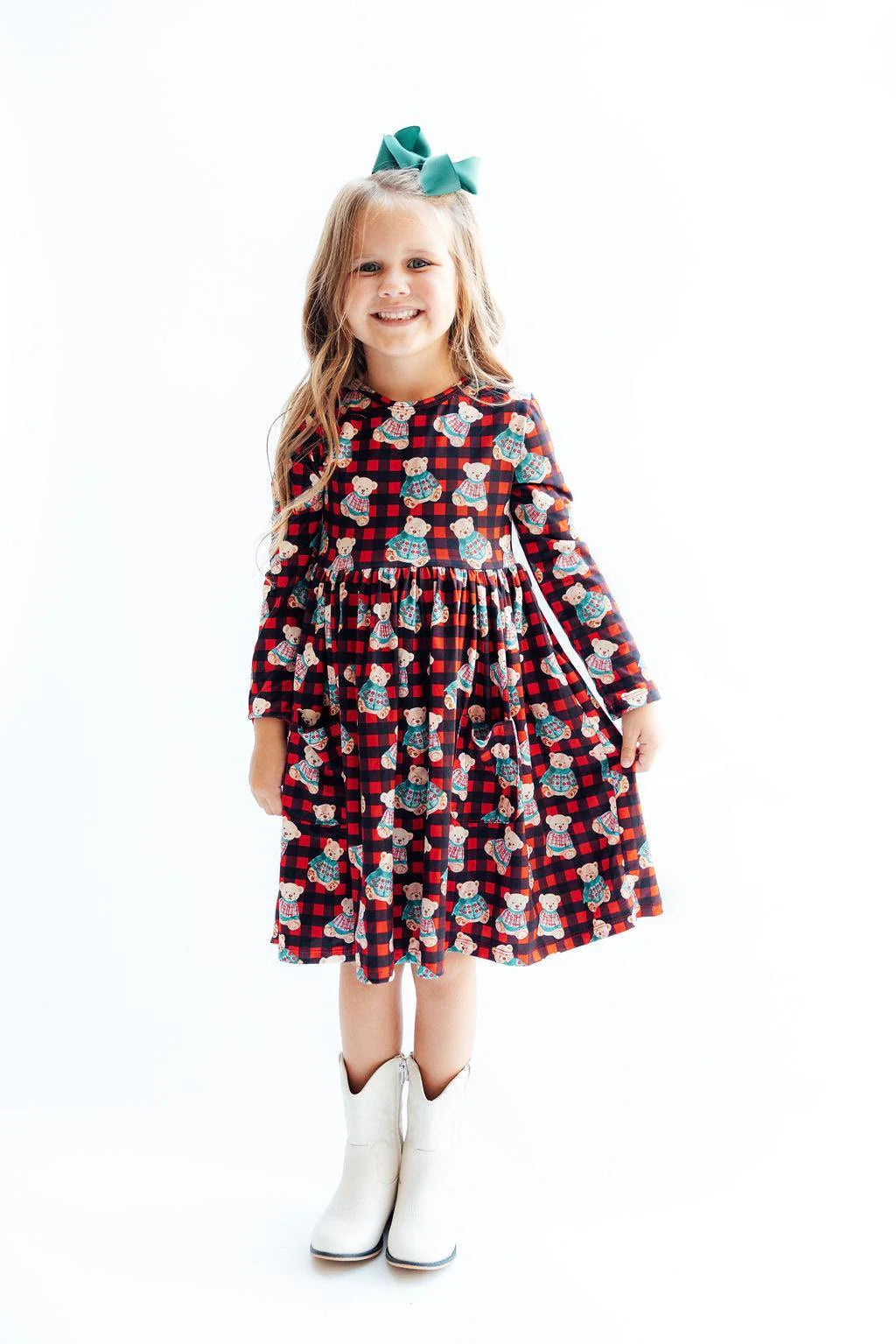 CHRISTMAS BEARS L/S POCKET TWIRL DRESS
