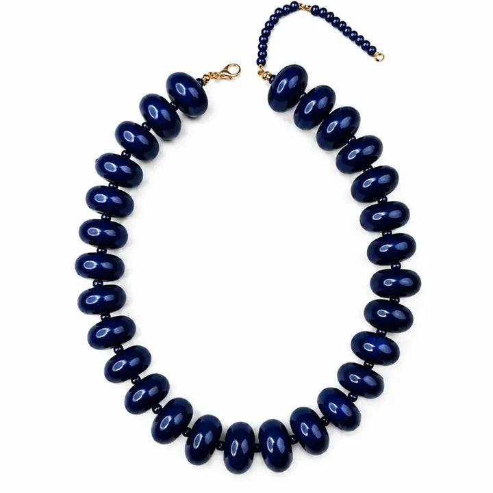 POLISHED BEAD STATEMENT NECKLACE - DARK BLUE