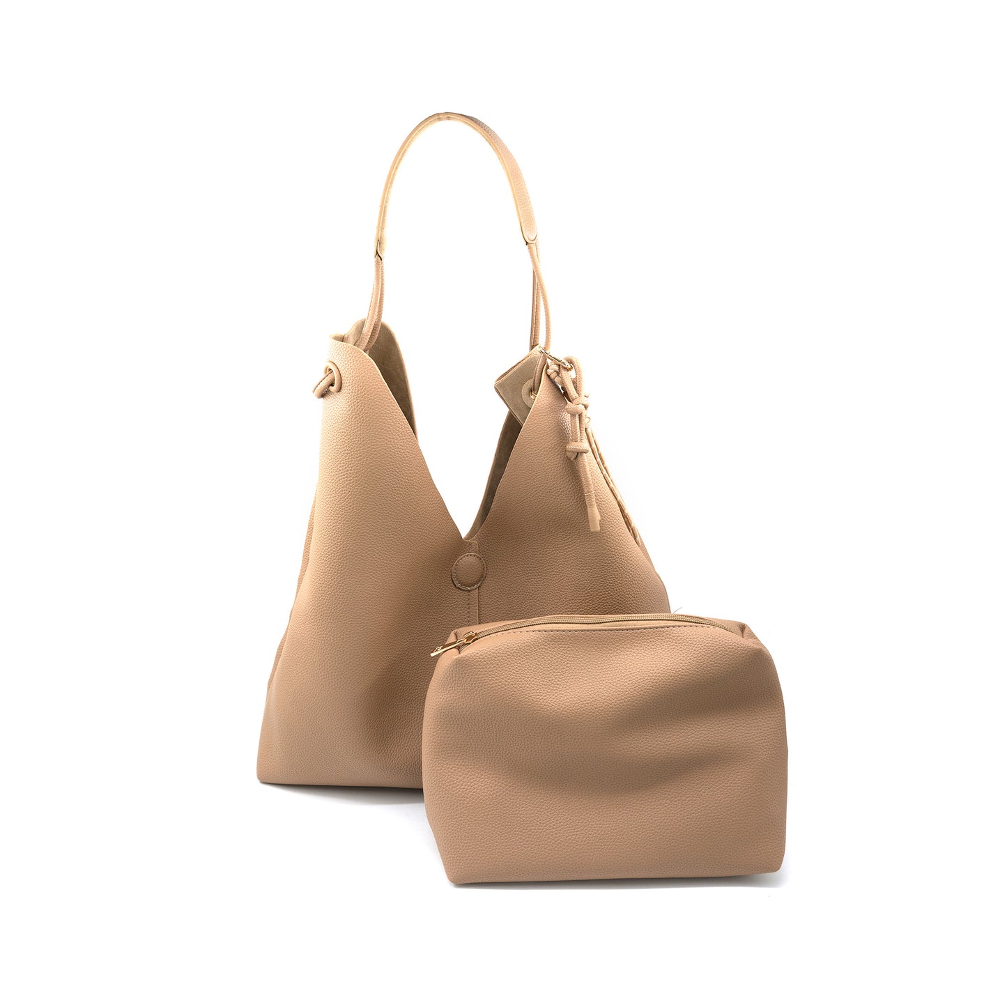 FAUX SUEDE LARGE HOBO BAG - BIEGE