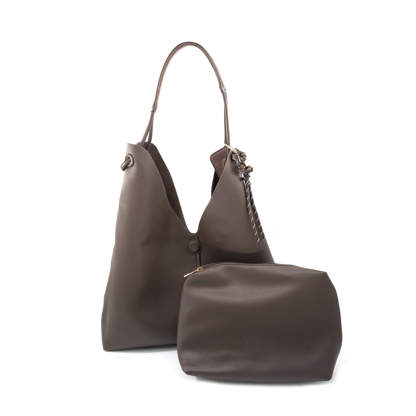 FAUX SUEDE LARGE HOBO BAG - CHOCOLATE