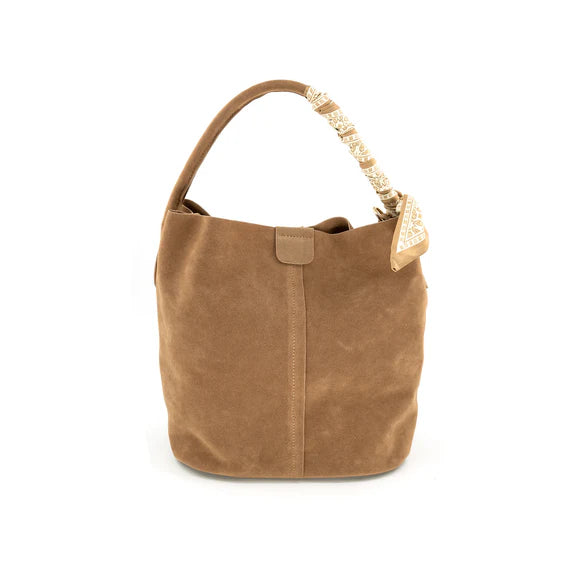SUEDE BUCKET HAND BAG - TAN