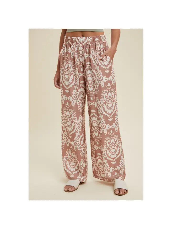 WOVEN PAISLEY PRINT PANTS - MOCHA