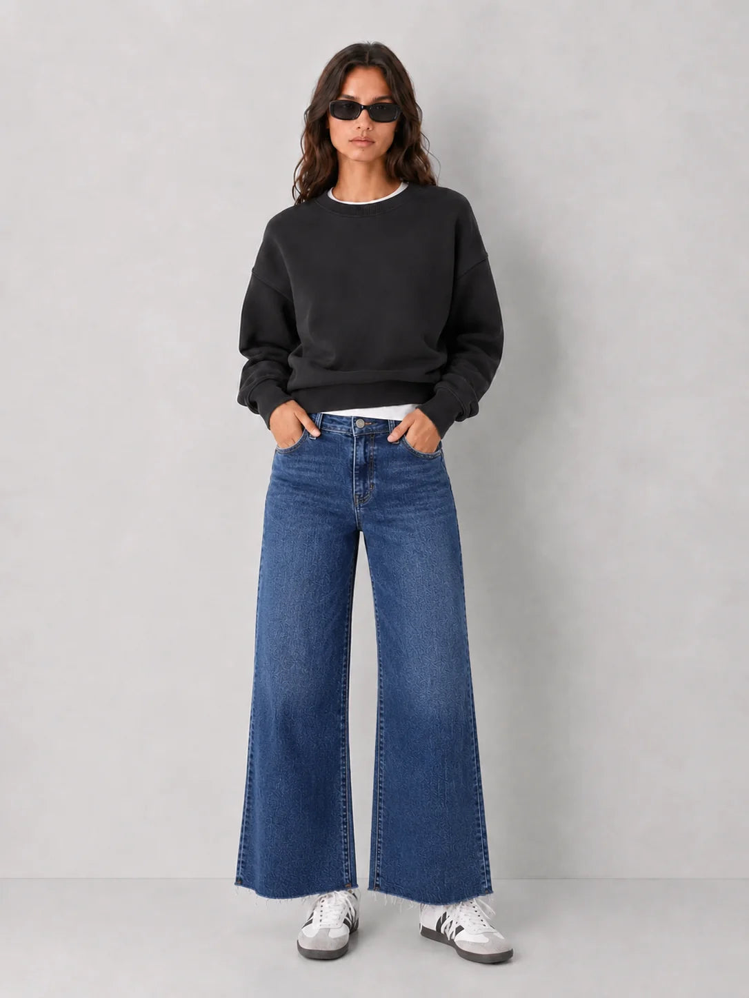 SLIM CROPPED WIDE LEG JEAN - DARK DENIM