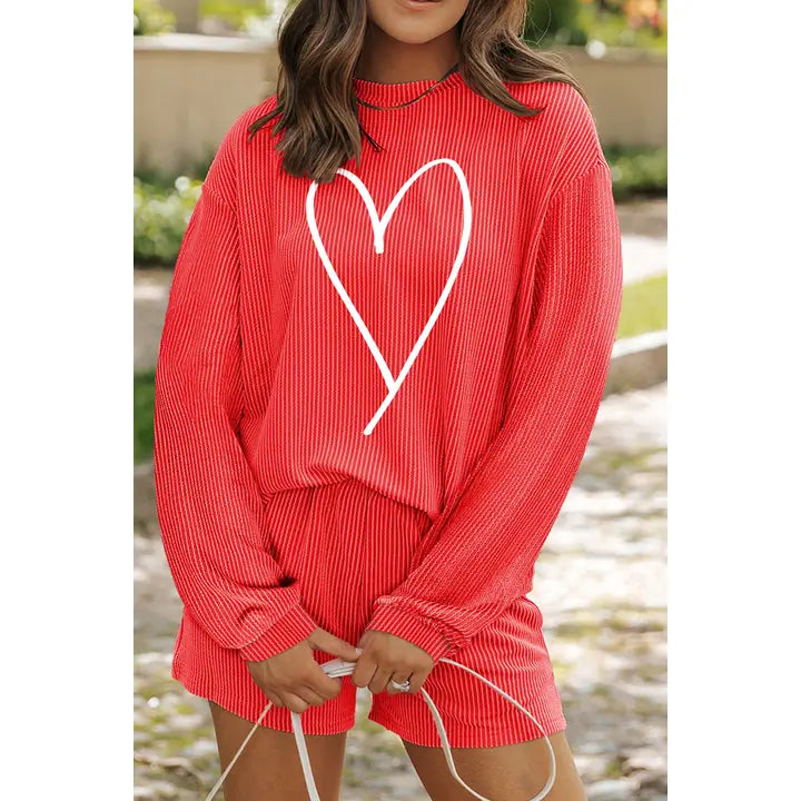 HEART GRAPHIC PAJAMA SET - RED
