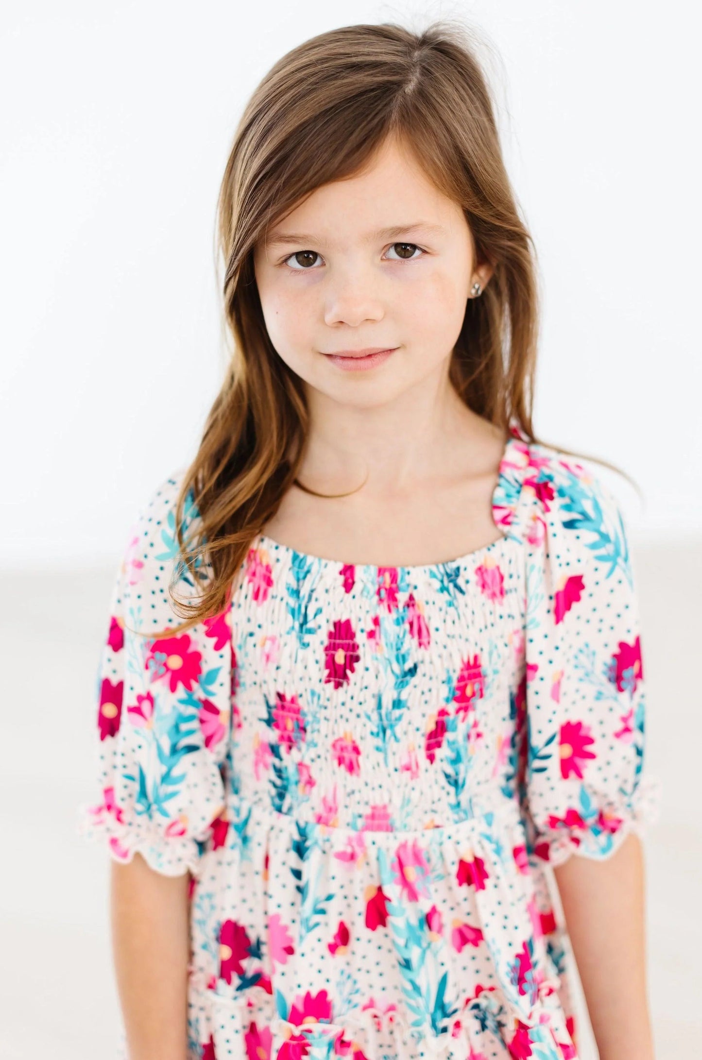 DOTS & DAISIES SMOCKED RUFFLE DRESS