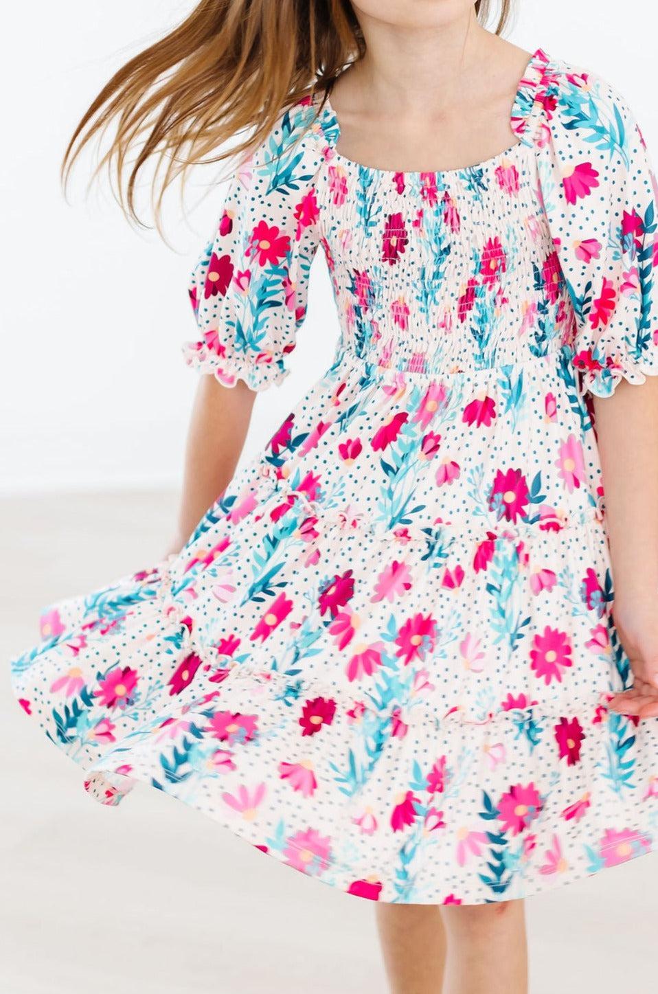 DOTS & DAISIES SMOCKED RUFFLE DRESS