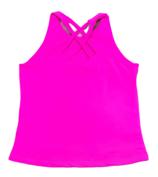 CROSS BACK ATHLEISURE TOP - HOT PINK