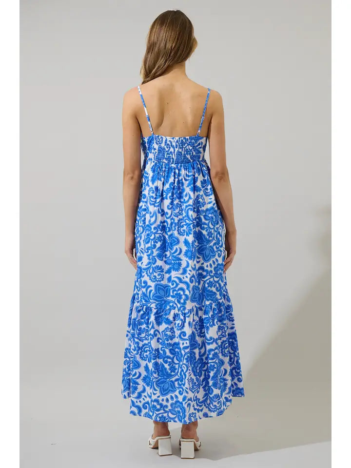 MAGEE FLORAL CABANA MAXI FLOWT DRESS - BLUE