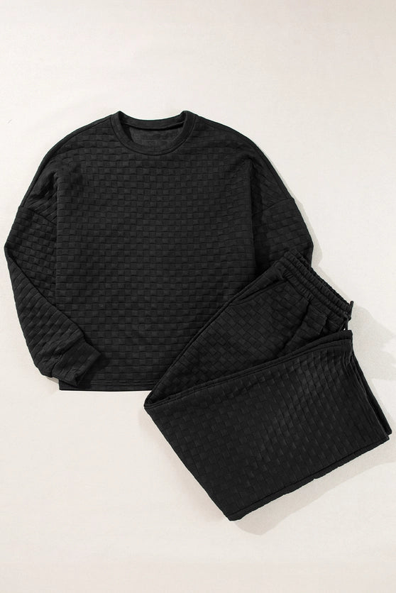 TEXTURED PULLOVER SET - BLACK