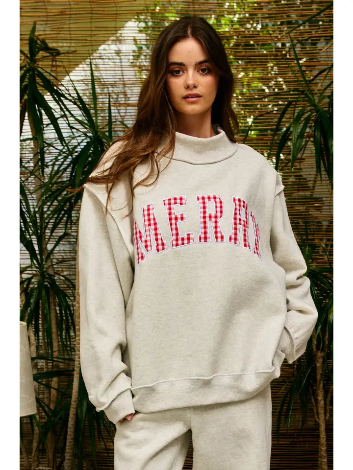 MERRY VARSITY MOCK NECK SWEATSHIRT RED PLAID