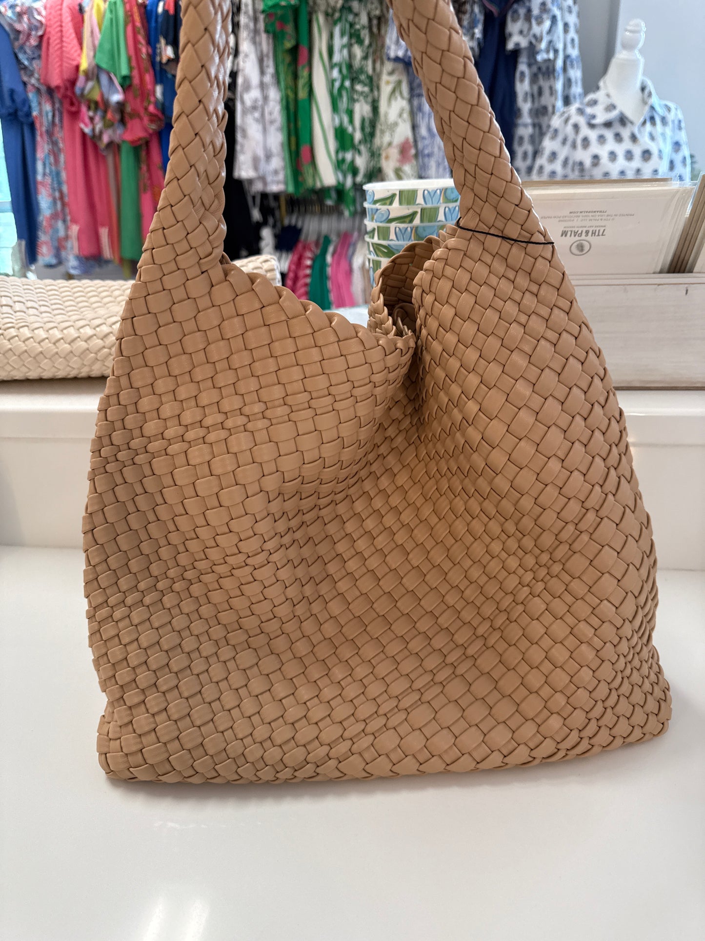 WILLOW LARGE WOVEN VEGAN LEATHER TOTE - ASSORTED