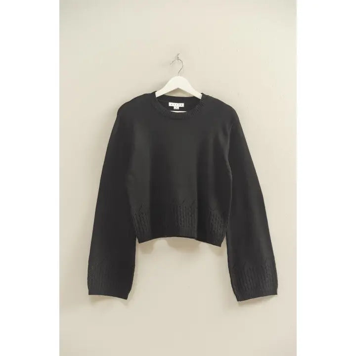 UNIQUE EYELET DETAILED LONG SLEEVE SWEATER - BLACK