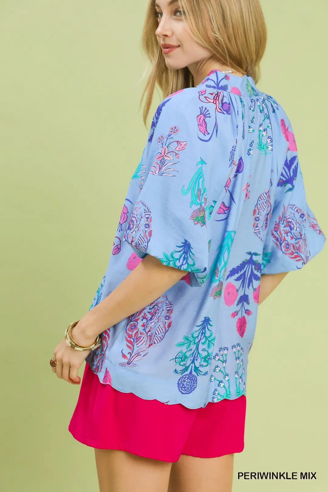FLORAL ENCYCLOPEDIA PRINT BLOUSE - PERIWINKLE MIX