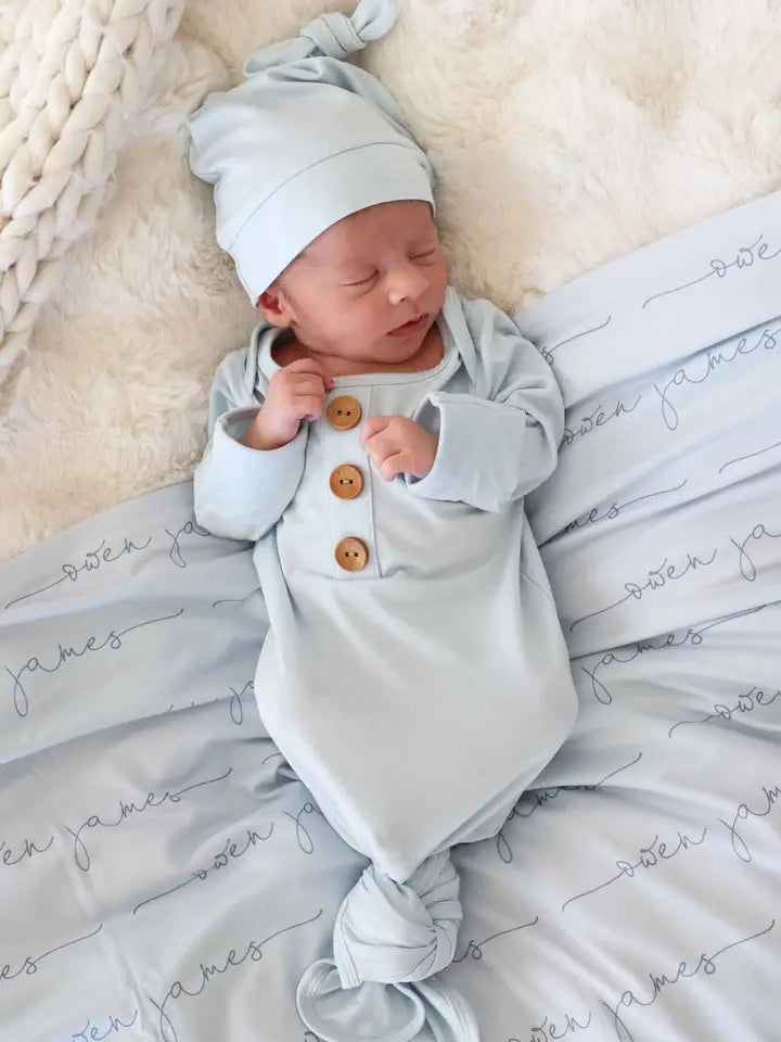 BABY BLUE NEWBORN BABY KNOT & HAT SET