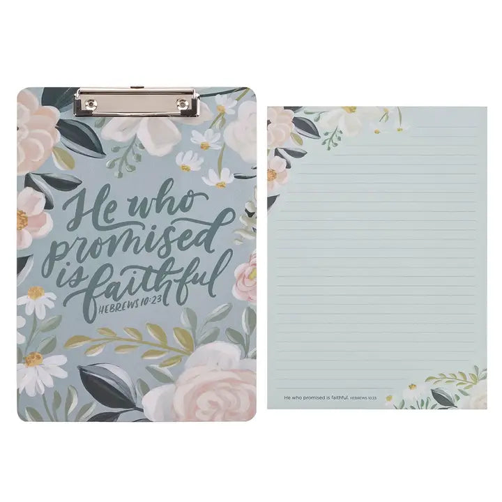 CLIPBOARD W/PAD FLORAL HE WHO PROMISED IS FAITFUL HEB 10:23