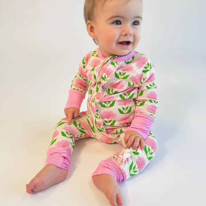 ZIP PJS - PINK BLOCK FLOWERS