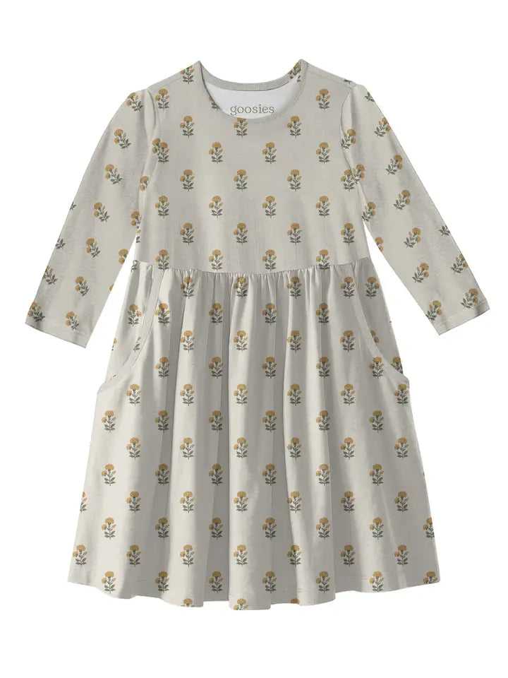 MARIGOLD BLOCK PRINT 3/4 SLEEVE DRESS