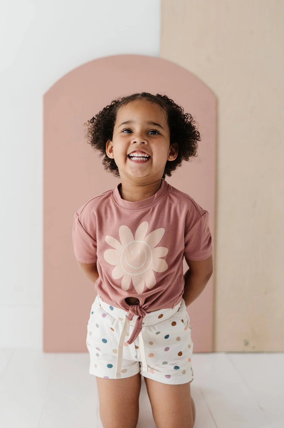 GIRL'S TIE FRONT SHIRT - RETRO SMILEY