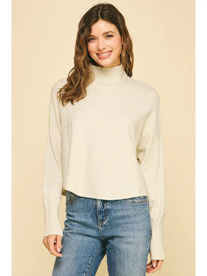 BUTTON DETAILED SLEEVE KNIT SWEATER - OATMEAL