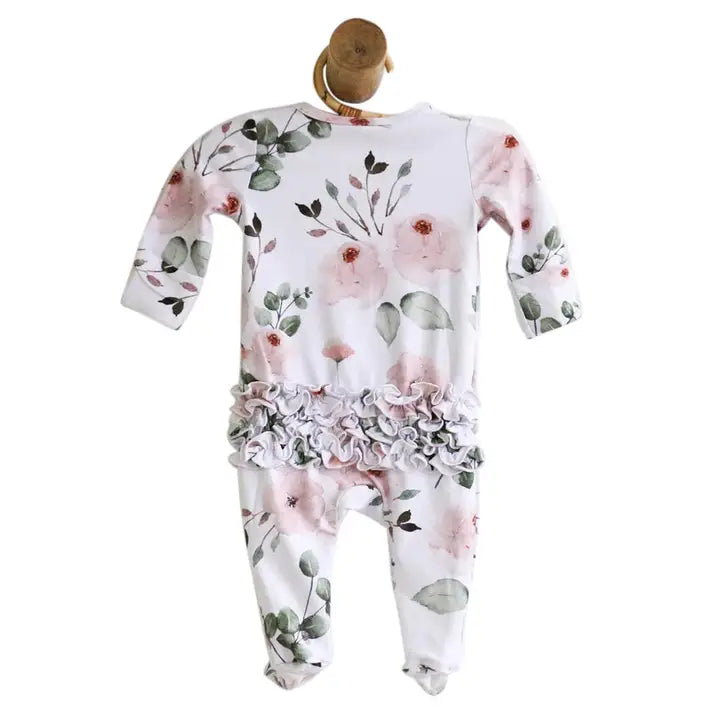 MILLIE'S DUSTY ROSE FLORAL ZIPPER RUFFLE FOOTIE