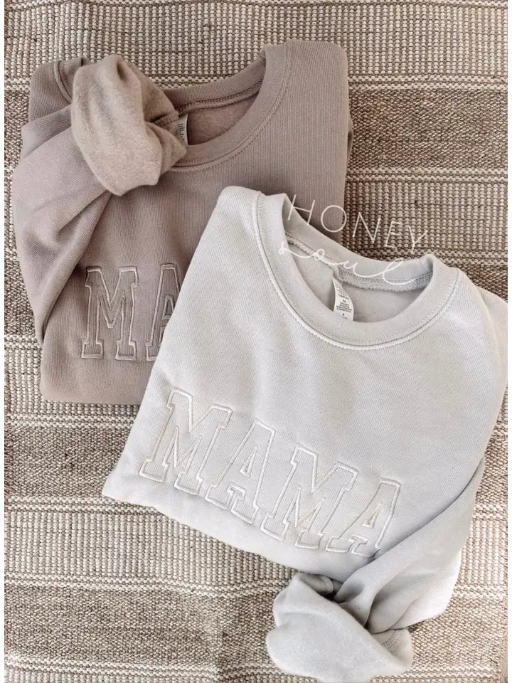 NEUTRAL EMBROIDERED MAMA SWEATSHIRT - TAN